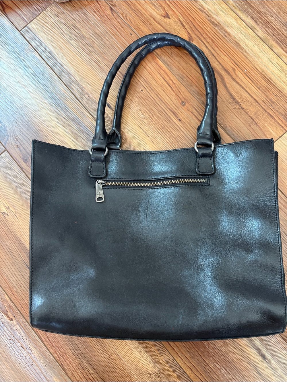 Patricia Nash Black Leather Tote with Front Zip Pocket